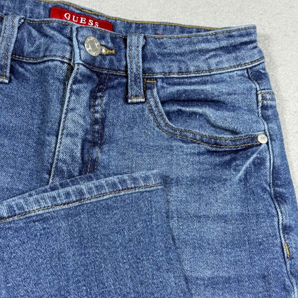 Guess Ultra High Rise Straight Leg Jeans Blue Medium Wash Denim Womens 25x28